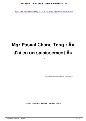 帕斯卡·查内·滕主教：“我非常震惊”
